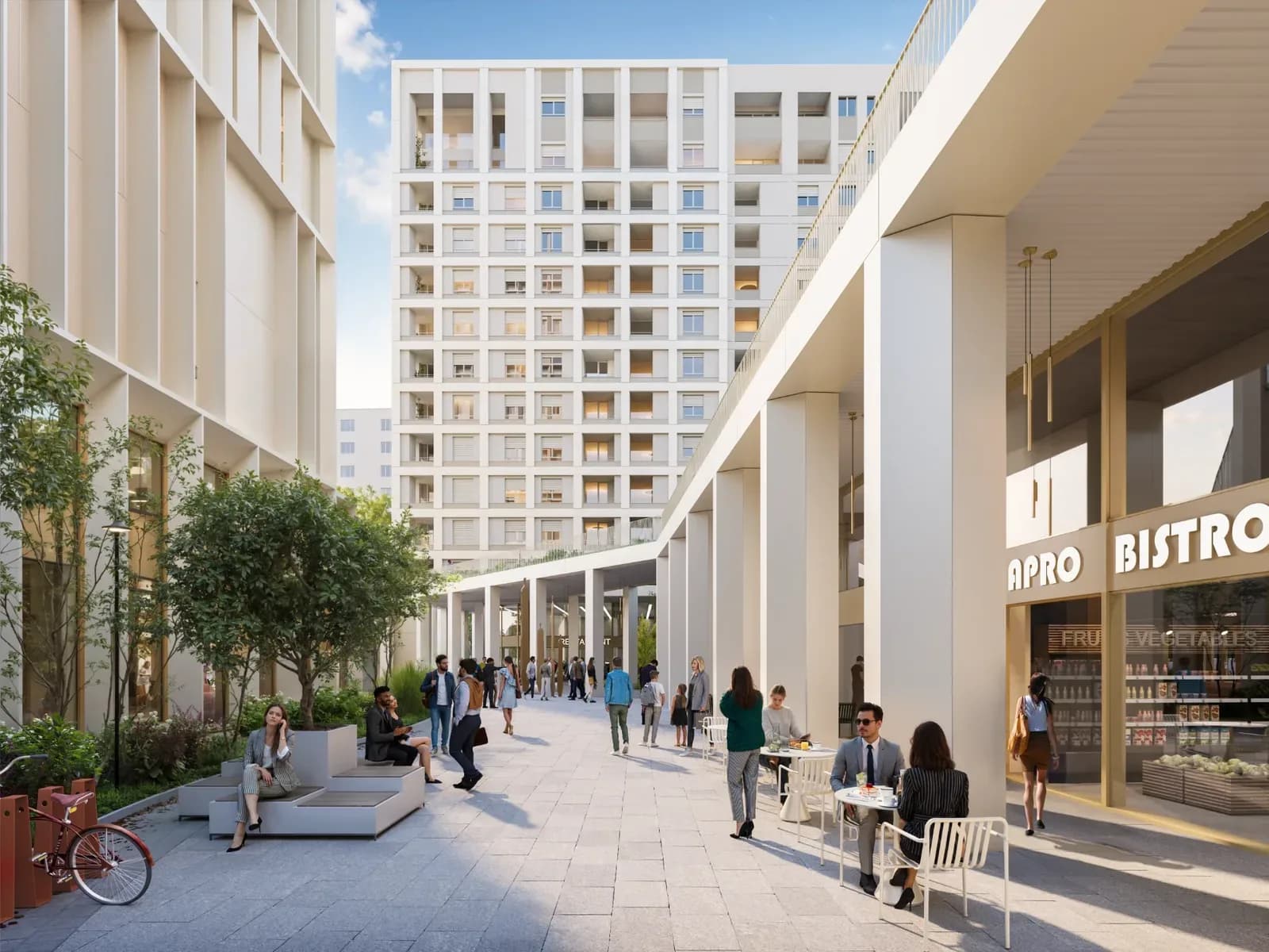 City of Mara Forum, Timișoara: rendering of the pedestrian street and buildings